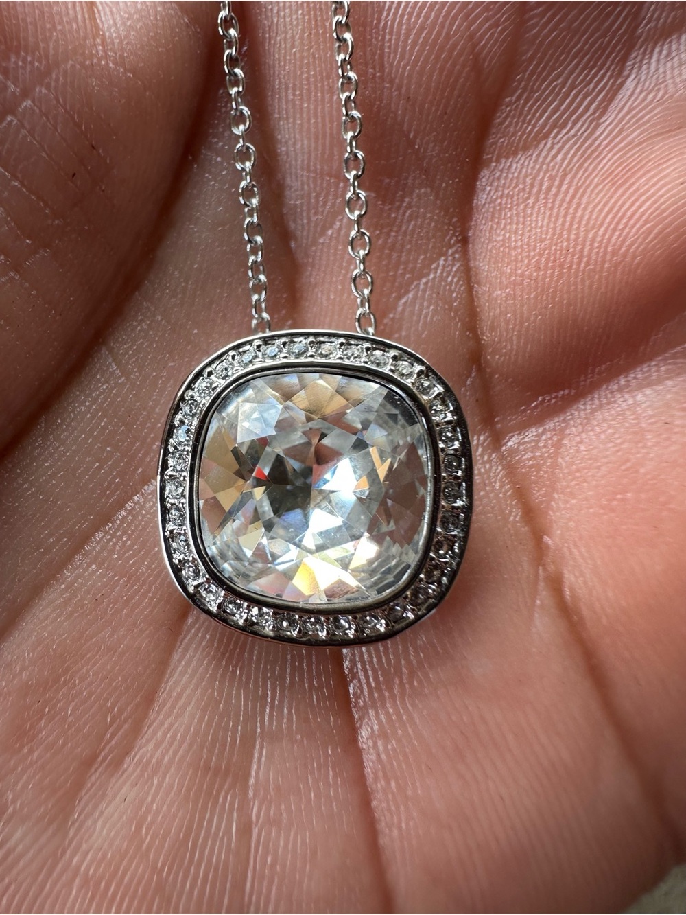 Swarovski Una Crystal Cushion Halo Pendant Necklace